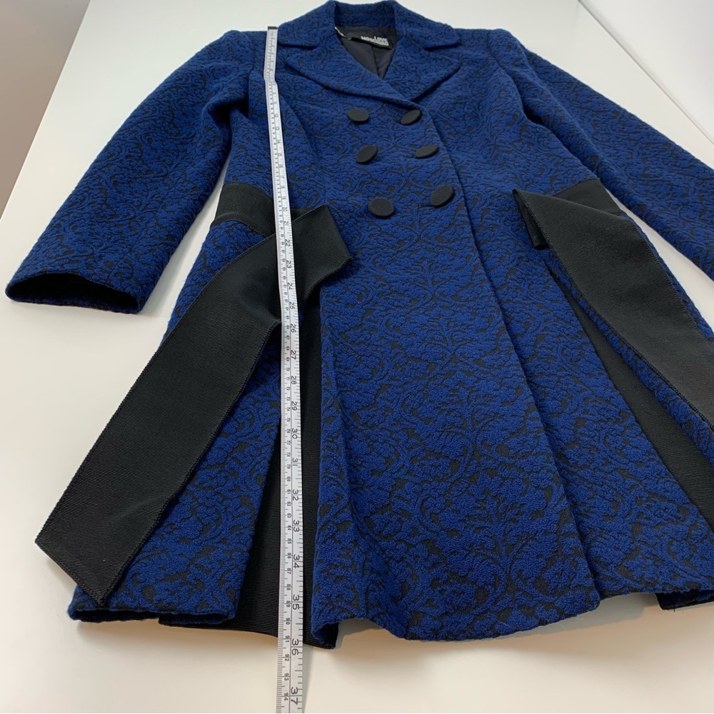 Love Moschino Jacket Blue Black Textured Sz 4 Belt Italy Quiet Luxury Elegant - Picture 6 of 14